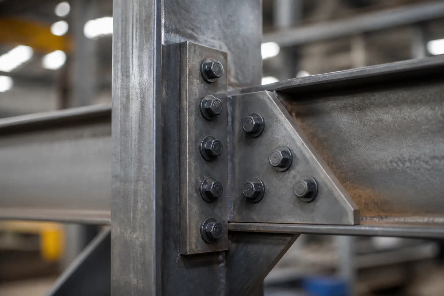 Bolted structural steel connection with gusset plate
