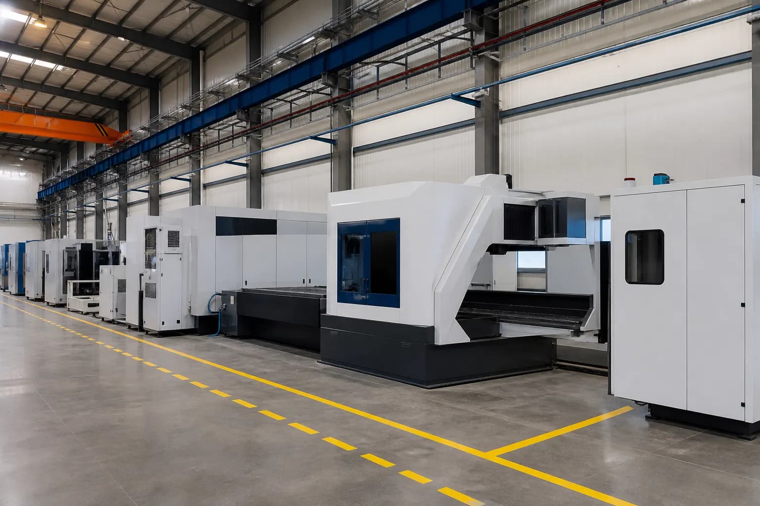 Newly installed fabrication equipment along a production line