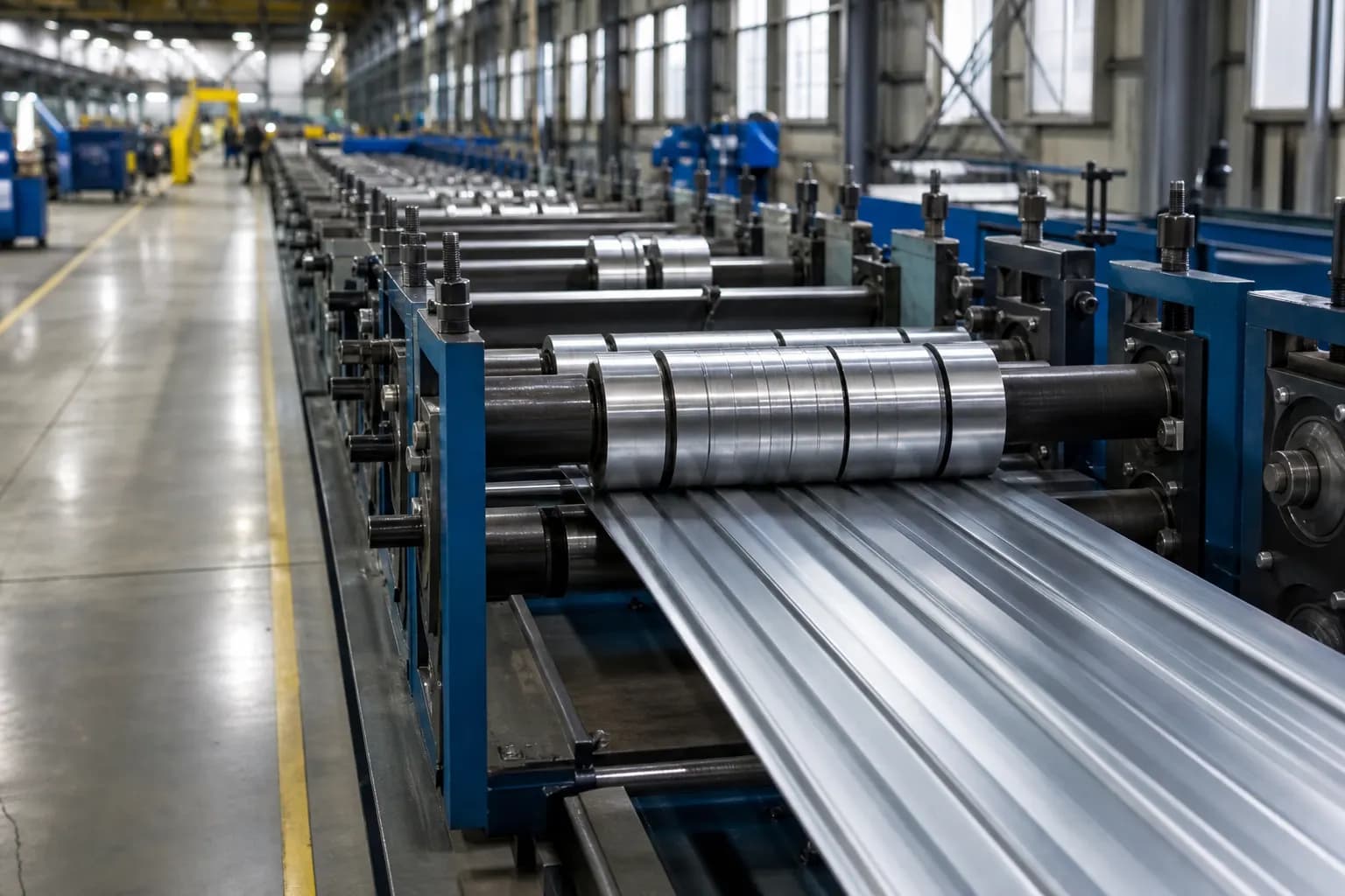 Roll-forming line producing steel panels