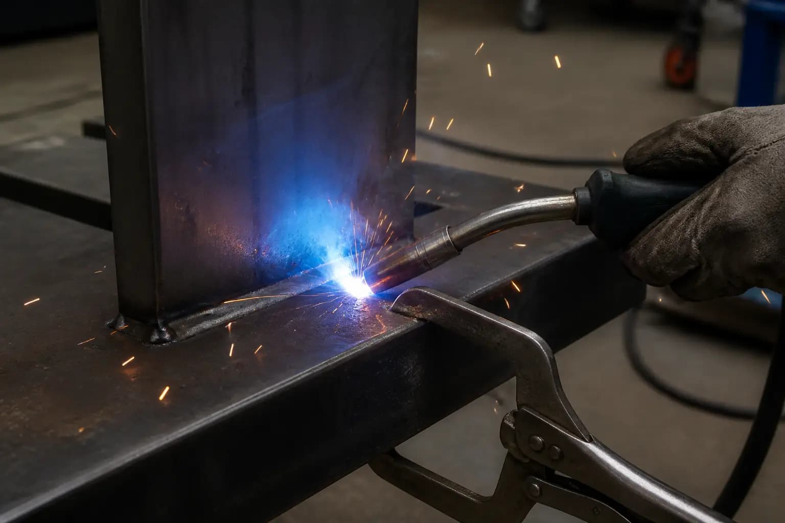Close-up of a steel weld in fabrication